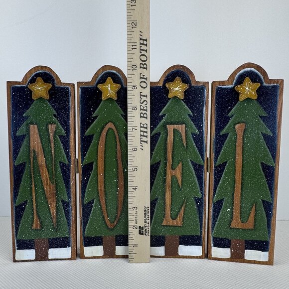 Vintage Wooden "Noel" 10" Tall Christmas Decor Hinged Panels Rustic Holiday - Picture 7 of 9